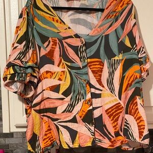 Sonoma Multicolor Leaf Print Button Down Shirt